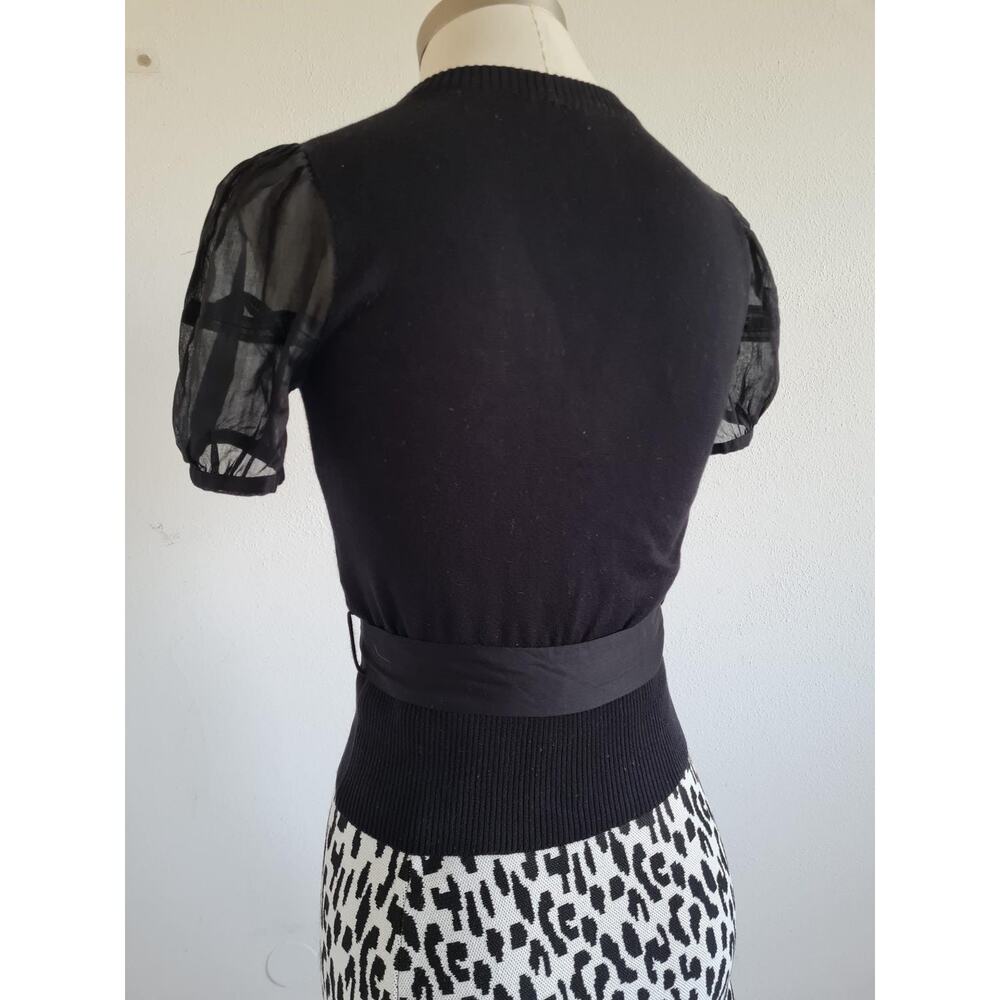 Miu Miu Mixed Media Buttonfront Short Sleeve Swea… - image 4